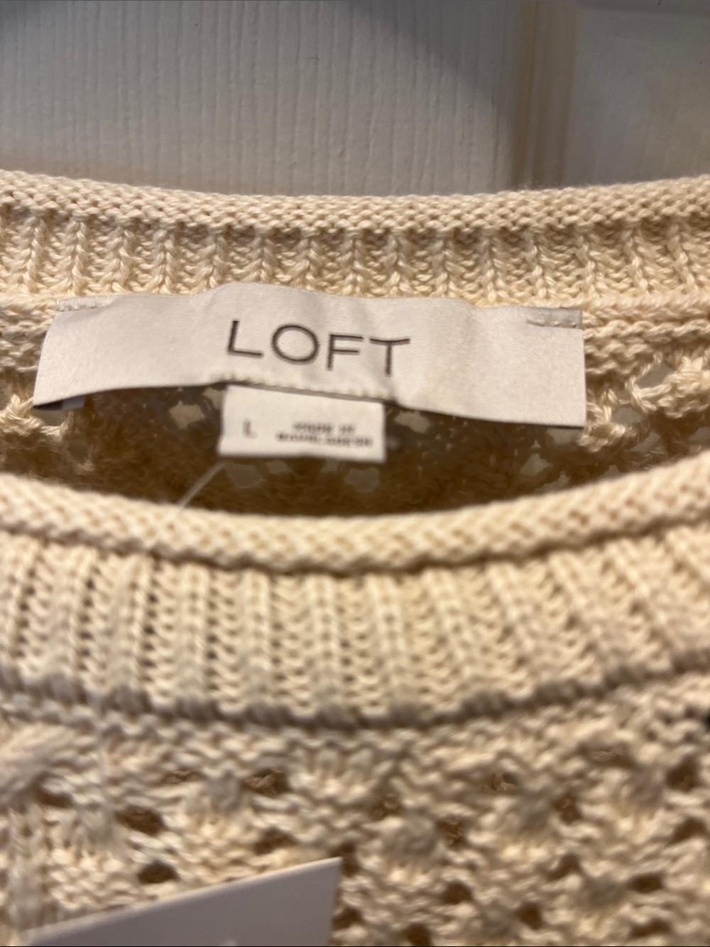 LOFT Cream Open-Knit Diamond-Pattern Sweater - Picture 4 of 6